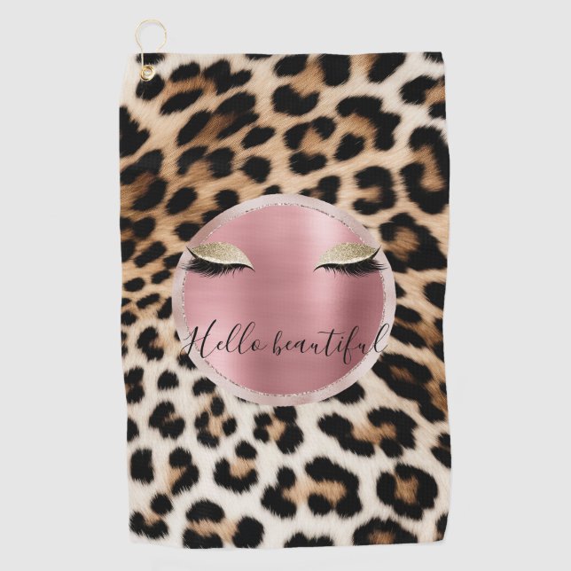 Braune Creme Leopard Gold Glitzer Augen Golfhandtuch (Vorderseite)