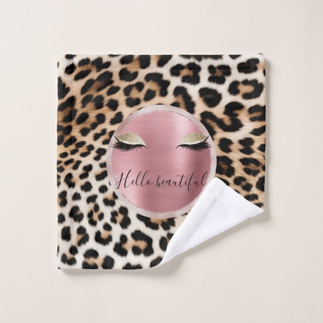 Braune Creme Leopard Gold Glitzer Augen Waschlappen (Waschlappen)