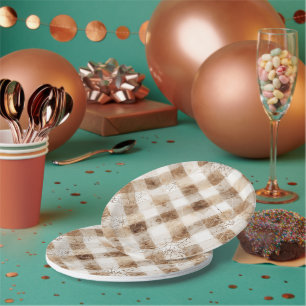 Braune Creme Quadrate Spinnennetze Halloween Pappteller