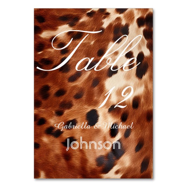 Braune Creme Schwarze Cowhide Tischnummer (Vorderseite)