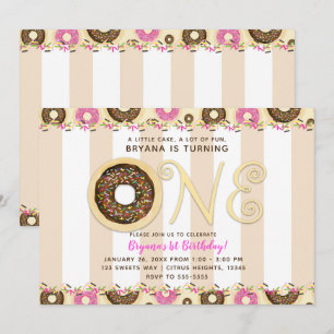 Braune Creme-Sprinkle-Donuts EINS 1. Geburtstagsfe Einladung