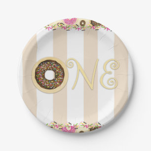 Braune Creme-Sprinkle-Donuts EINS 1. Geburtstagsfe Pappteller