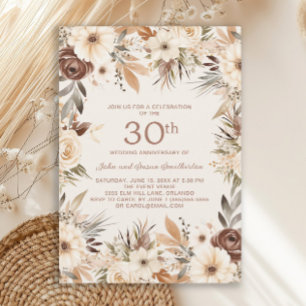 Braune cremefarbene Aquarell-Blumen zum 30. Jubilä Einladung