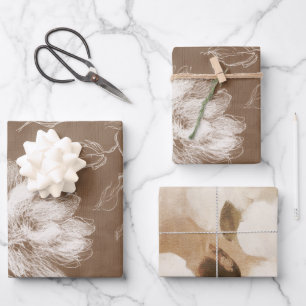 Braune cremefarbene Blumen Hochzeitsdusche Geschenkpapier Set