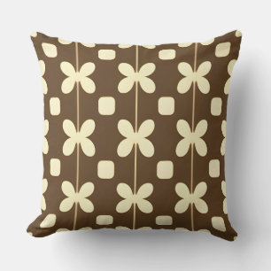 Braune cremefarbene Blumengeometrie Neutrale klass Kissen