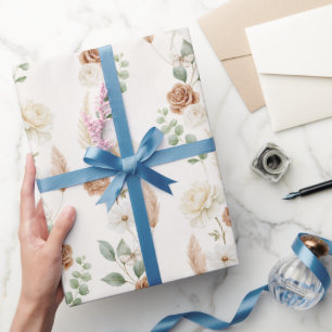 Braune Cremige Boheme-Blumen Brautparty Geschenkpapier