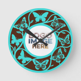 Braune Cyan-Schmetterlingsmuster-Uhr mit individue Runde Wanduhr
