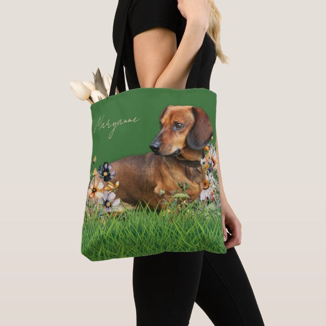 Braune Dackel Hund Personalisiert Tote Tasche (Von Nahem)
