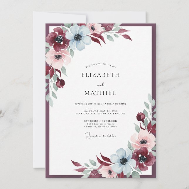 Braune Eisige Anemone Hochzeit Einladung (Vorderseite)