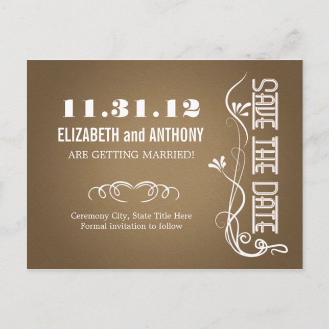 braune, elegante Save the Date Postkarten (Vorderseite)