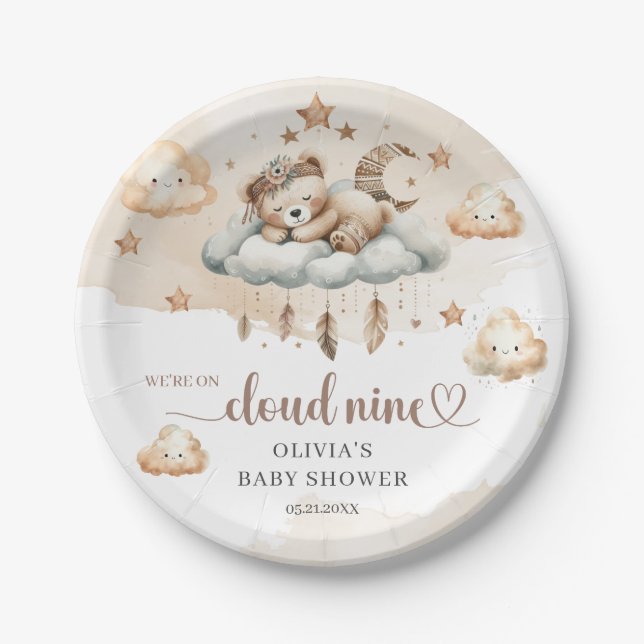 Braune Elfenbeinwolke mit Aquarellfarben und neun  Pappteller (Vorderseite)