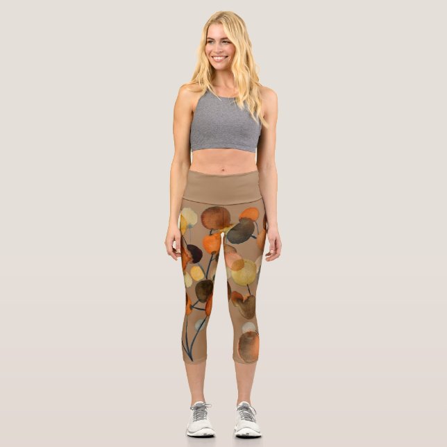 Braune Erde abstrakte Aquarellkunst Capri Leggings (Vorderseite)