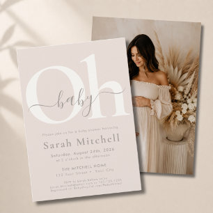 Braune Erdig Boho Neutrale Oh Baby Shower Foto Einladung