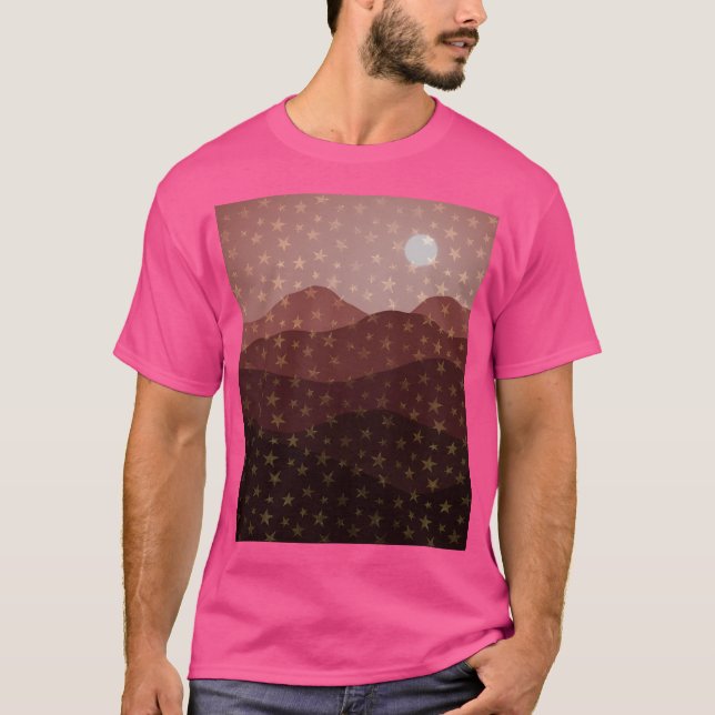 Braune, erdreckige Sterngebirge und Mond Abstrakte T-Shirt (Vorderseite)