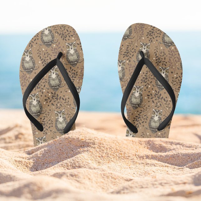 Braune Eule illustriertes Waldmuster Flip Flops (Owl Pattern Flipflops)