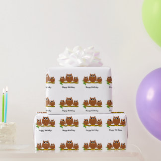 Braune Eulen Design Geburtstagsgeschenk Geschenkpapier