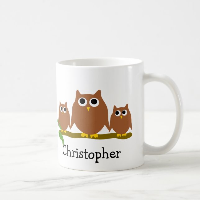 Braune Eulen Design personalisiert Kaffeetasse (Rechts)