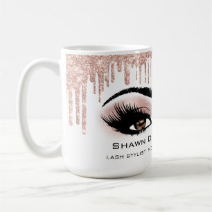 Braune Eyelashes Rose Funkelnd Glitzer Tropfen Kaffeetasse