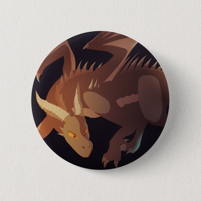 Braune Fantasy-Drachenkunst Button (Vorderseite)