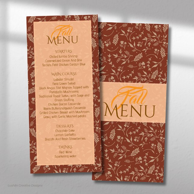 Braune Farbtöne Herbstlassen Flat Menu Menükarte (Von Creator hochgeladen)