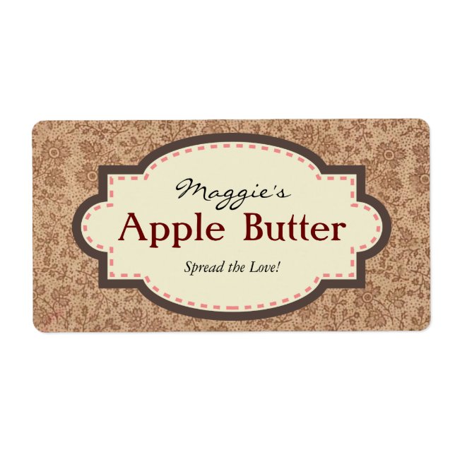 Braune Floral Apple Butter Jam Jar Labels, kundens (Vorne)