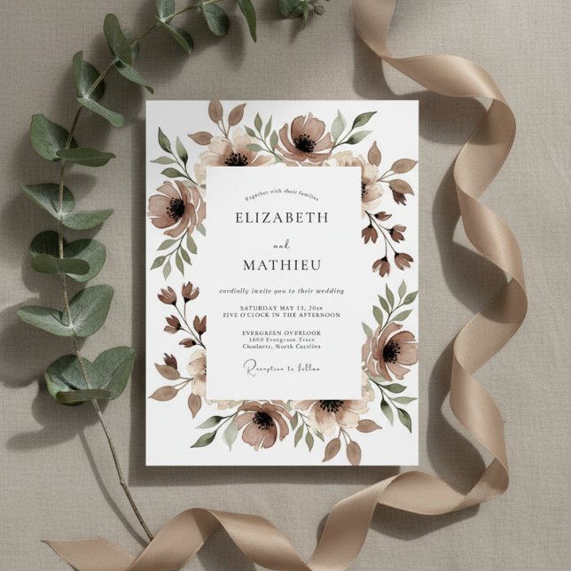 Braune Florale Launen Hochzeit Einladung (Von Creator hochgeladen)