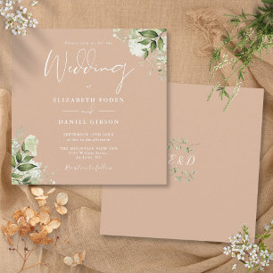 Braune Florale Monogramm Quadratische Hochzeit Einladung