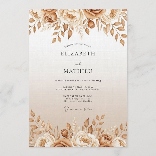 Braune Florale Verzauberung Hochzeit Einladung (Vorderseite)