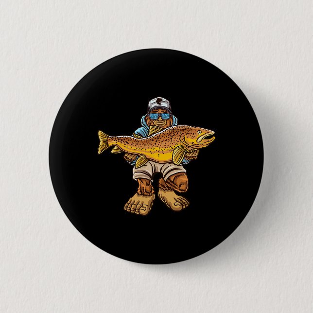 Braune Forellen Fluss Angeln Bigfoot Jagd Fischer Button (Vorderseite)