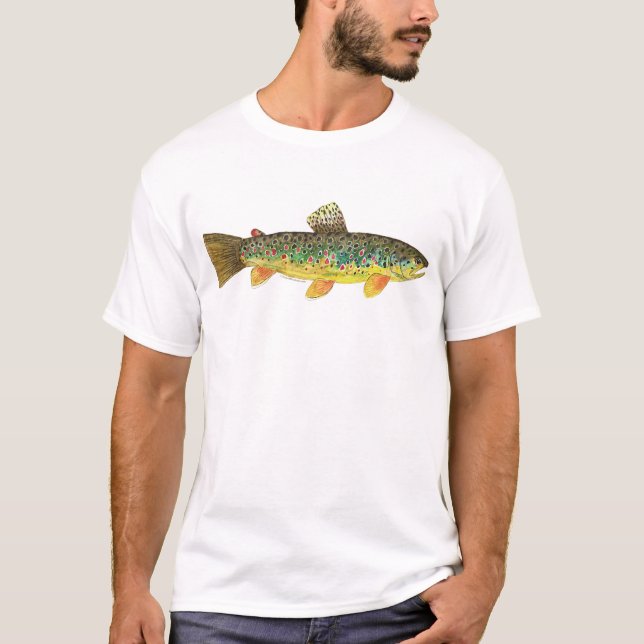 Braune Forellenfischerei T-Shirt (Vorderseite)