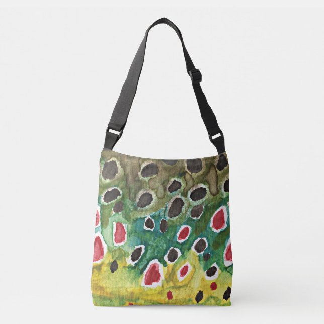 Braune Forellenfischerei Tragetaschen Mit Langen Trägern (Vorderseite)