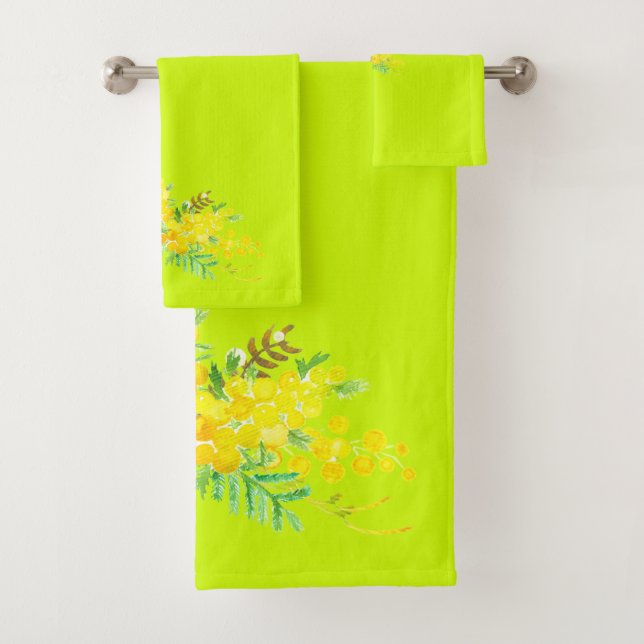 Braune, gelbe und grüne Blumen Badhandtuch Set (Insitu)