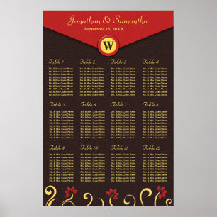 Braune, gelbe Wirbel Tabelle Sitzplan 12 Poster