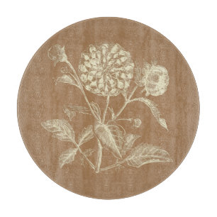Braune getönte Vintage-Zinnia-Illustration Schneidebrett