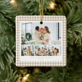 Braune Gingham-Familienfoto-Collage Keramikornament