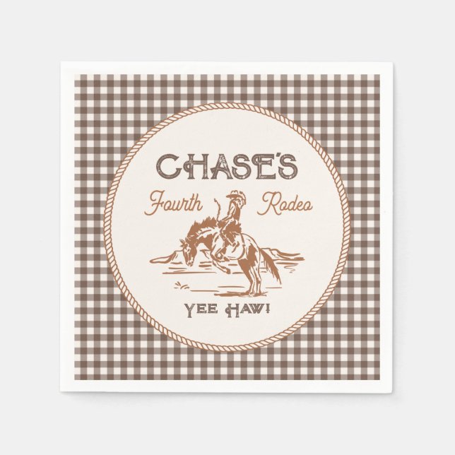 Braune Gingham-Rodeo-Papier-Servietten Serviette (Vorderseite)