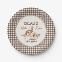 Braune Gingham-Rodeo-Party-Teller aus Papier