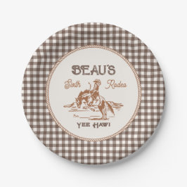 Braune Gingham-Rodeo-Party-Teller aus Papier Pappteller