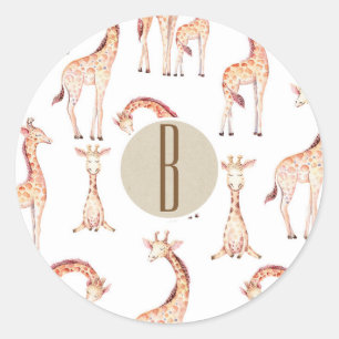 Braune Giraffen-Baby Shower Monogramm Party Favor Runder Aufkleber