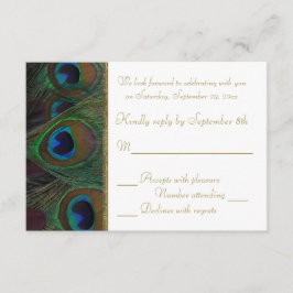 Braune, Gold Peacock Feathers RSVP Card Karte