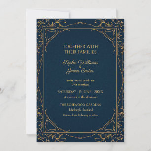 Braune Goldene Hochzeitseinladung im Jugendstil Einladung