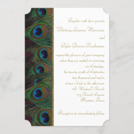 Braune, goldene Pfauenfedern zum Hochzeitsempfang Einladung