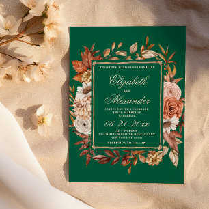 Braune grüne florale Blätter Winterhochzeit Einladung