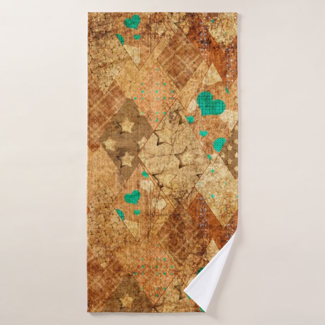 Braune Grunge Steppdecke mit Sternen und Badehandtuch (Badehandtuch)