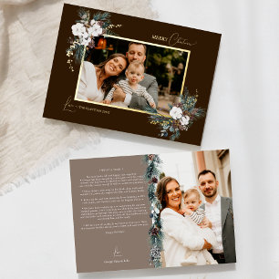 Braune Grünpflanzen Vintage-Weihnachten Zwei Bild Folien Feiertagskarte
