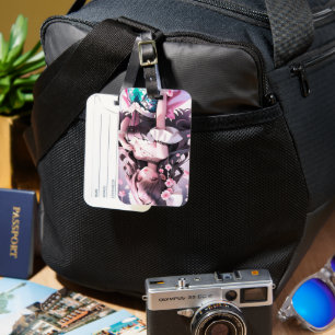 Braune Haarbühe mit rosa Blume im Haar Gepäckanhänger