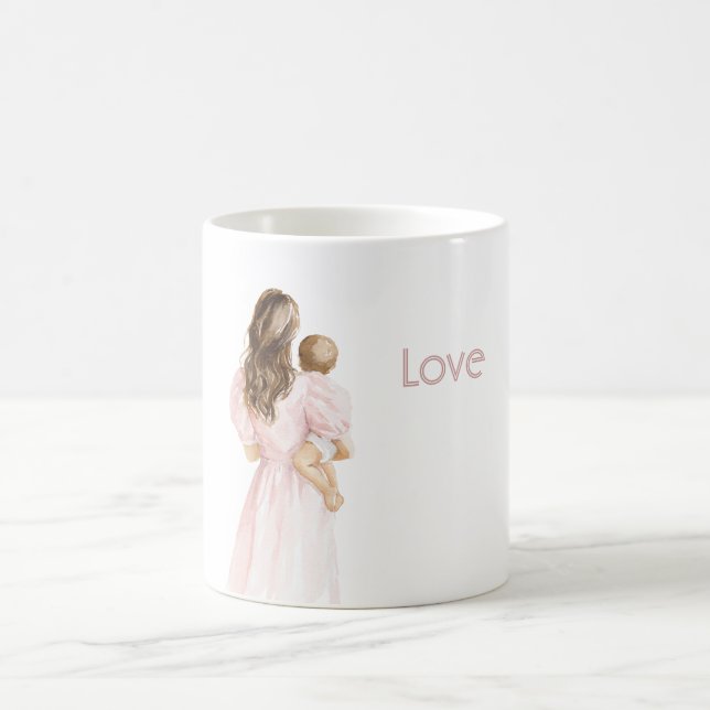 Braune Haare Rosa Kleid Liebe Kaffeetasse (Mittel)