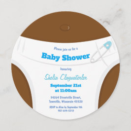 Braune Haut und Windeln Blau | Einladung der Babyd