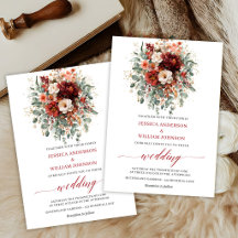 Braune Herbstblumen Boho Eukalyptus Hochzeitskarte