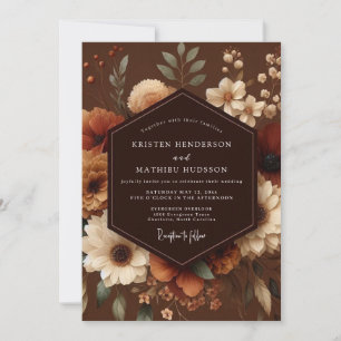 Braune herbstliche Floral Romance Hochzeit Einladung